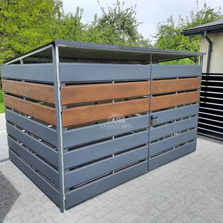 Wiata śmietnikowa spad tył 3x2m Antracyt + drewnopodobny Schowek ogrodowy GP281 (3).jpg