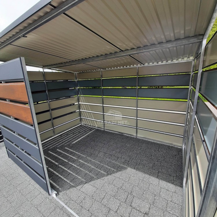 Wiata śmietnikowa spad tył 3x2m Antracyt + drewnopodobny Schowek ogrodowy GP281 (4).jpg